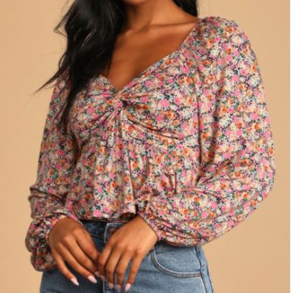 NWT Pink Multi Floral Print Long Sleeve Top